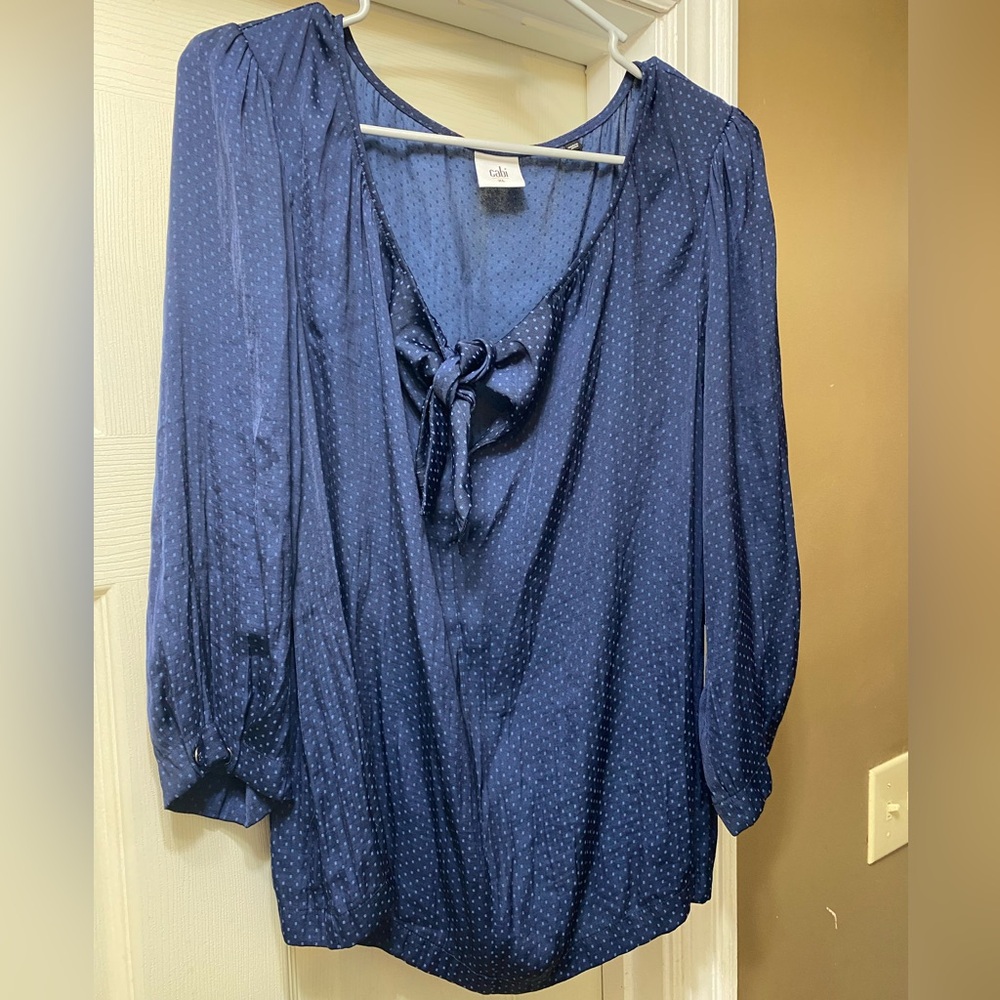Navy Cabi top with polka dots